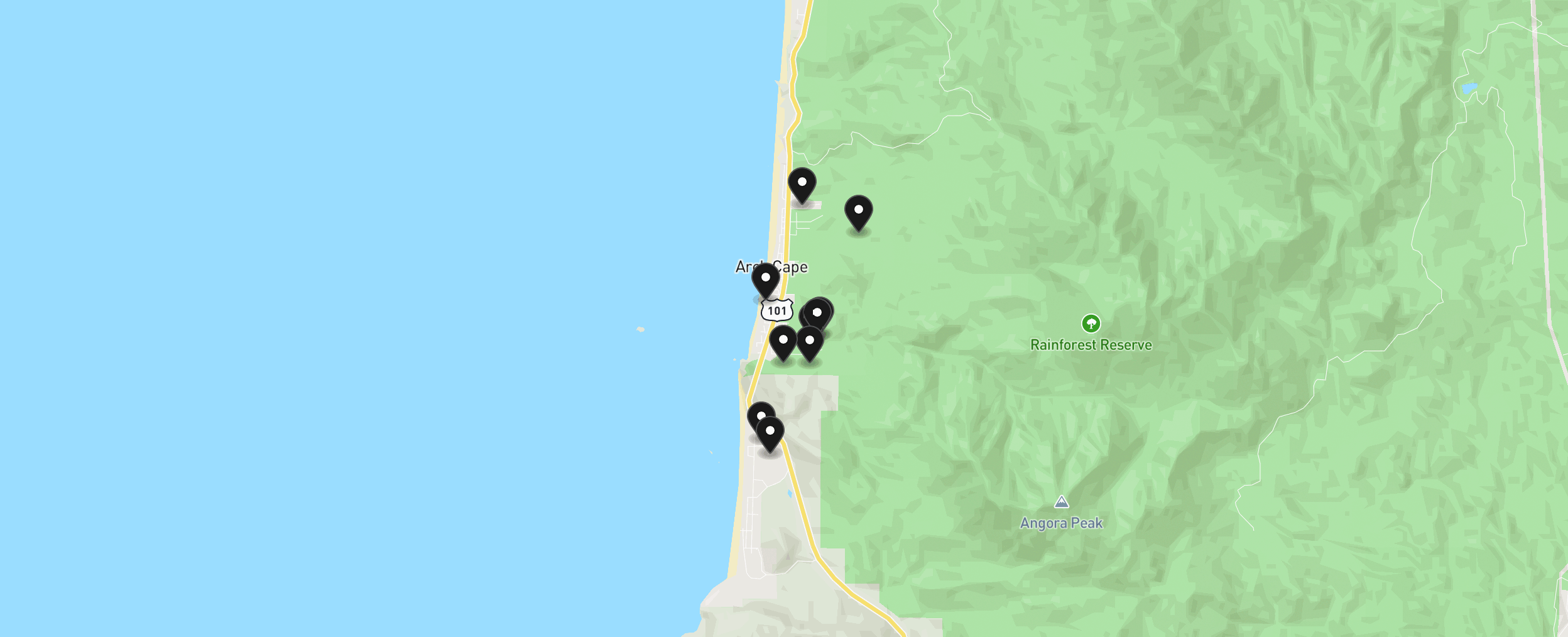 Map of Arch Cape with 10 homes for sale pinned