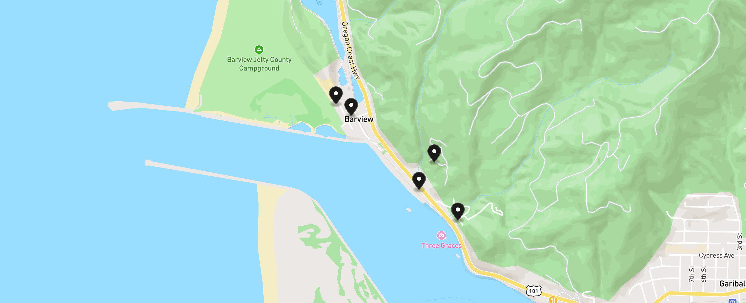 Map of Barview with 5 homes for sale pinned