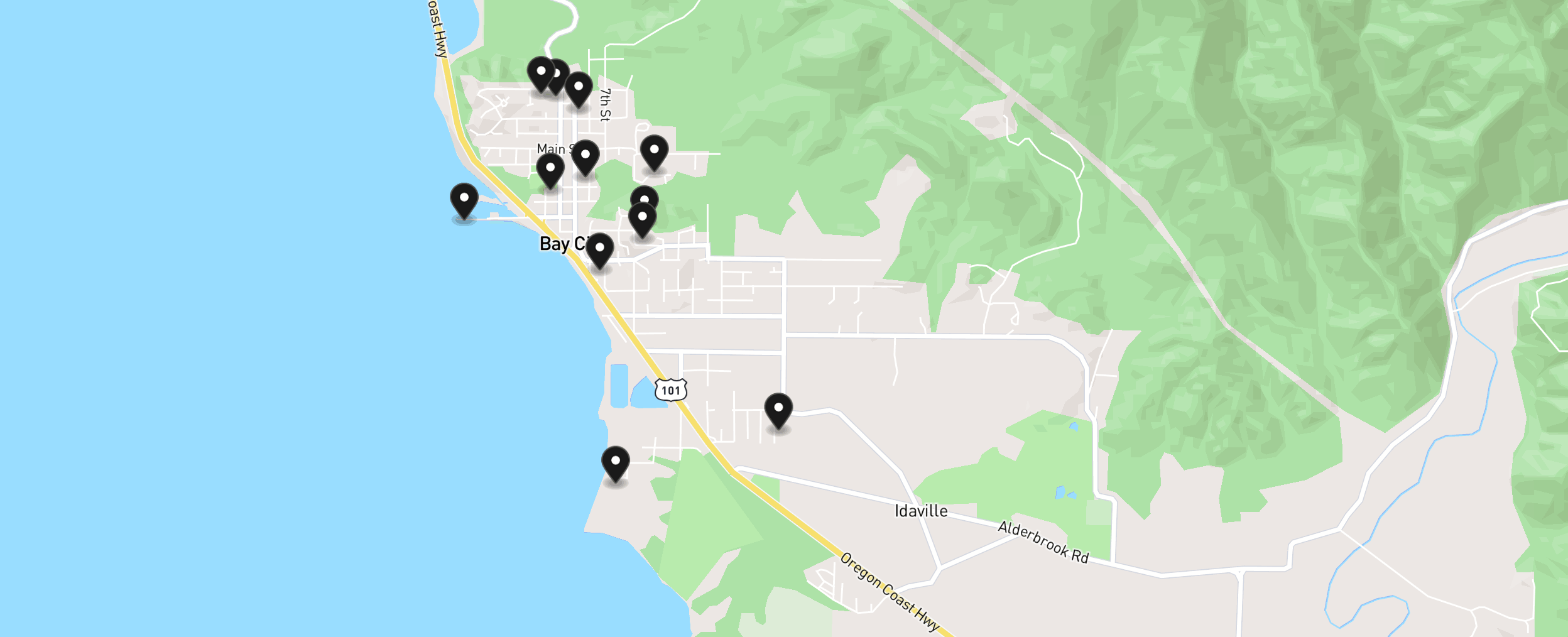Map of Bay City with 12 homes for sale pinned