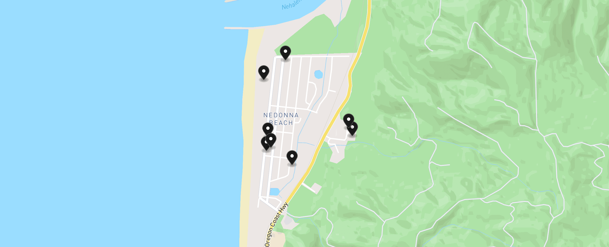 Map of Nedonna Beach with 8 homes for sale pinned