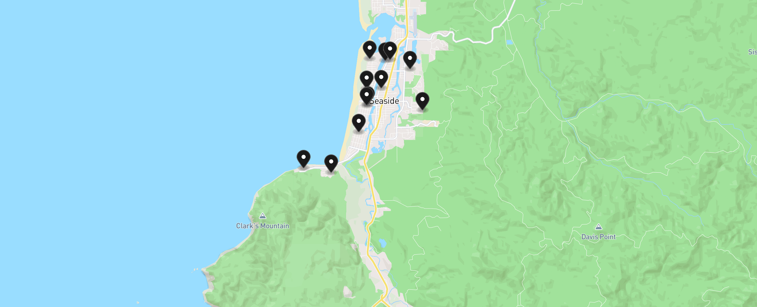 Map of Seaside with 12 homes for sale pinned