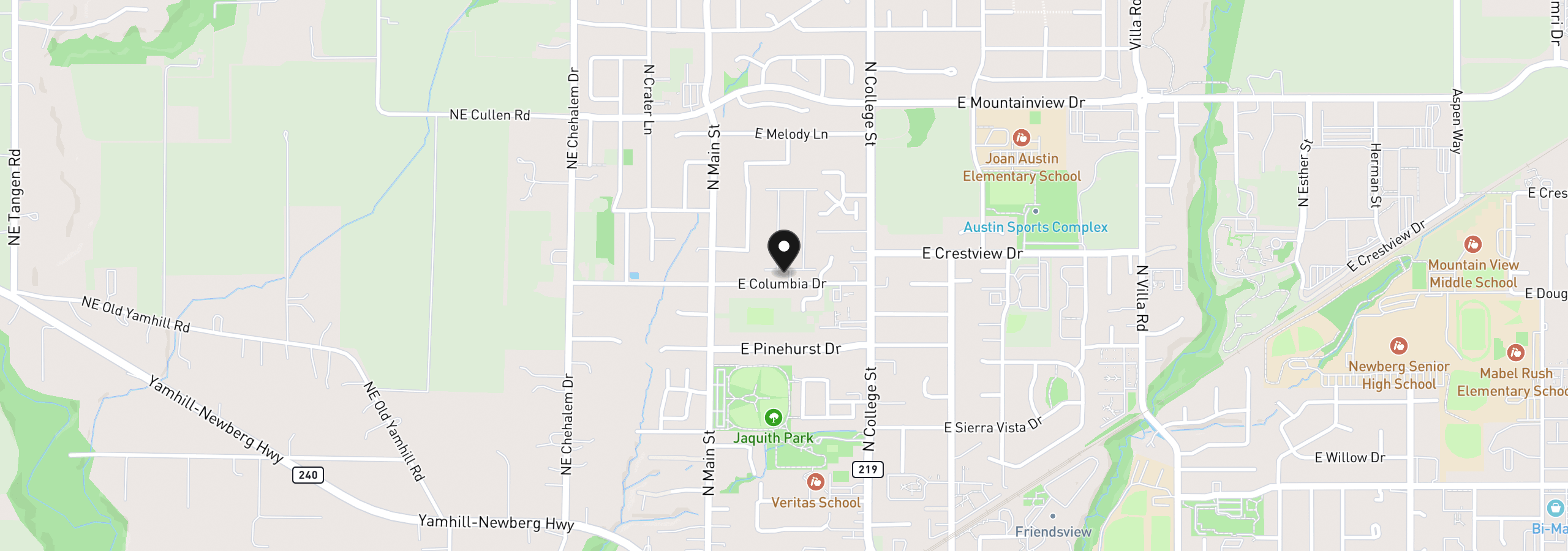 Map showing the location of 301 E Columbia Dr 50, Newberg, OR 97132