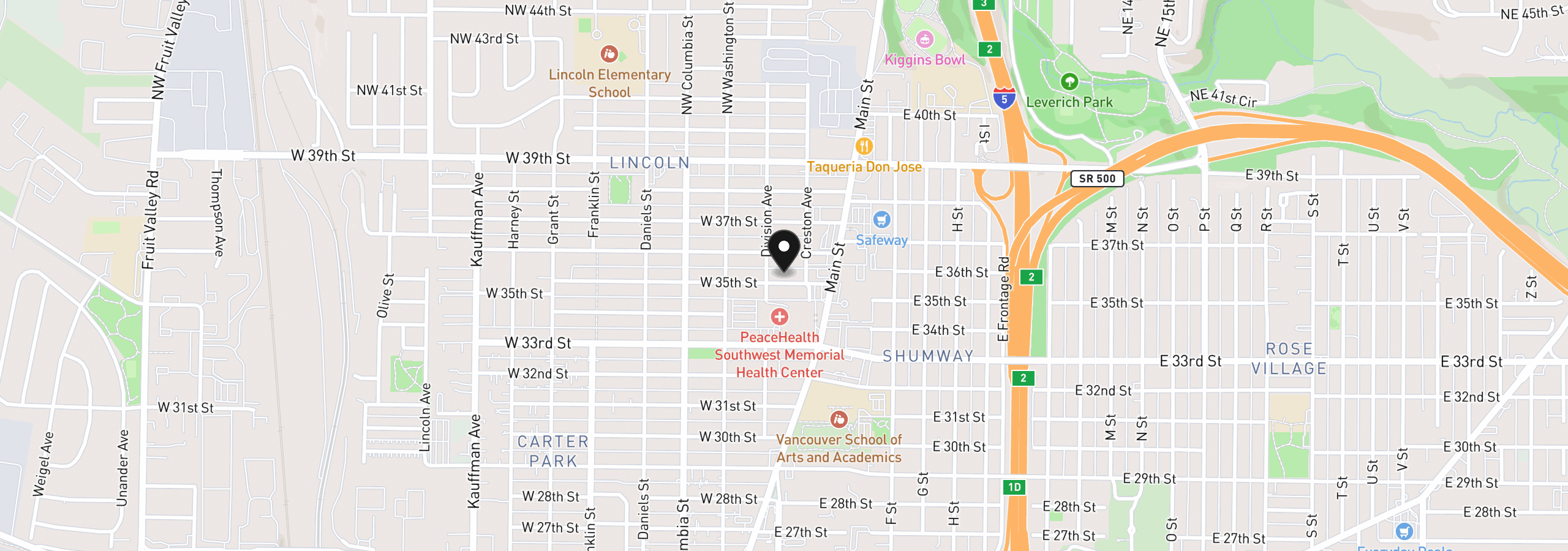 Map showing the location of 108 E 35th St, Vancouver, Wa 98663