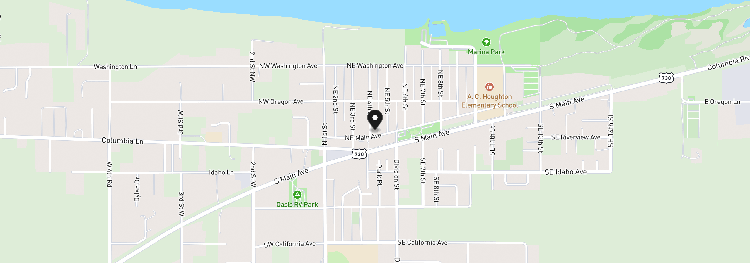Map showing the location of 210 NE Fourth St, Irrigon, OR 97844