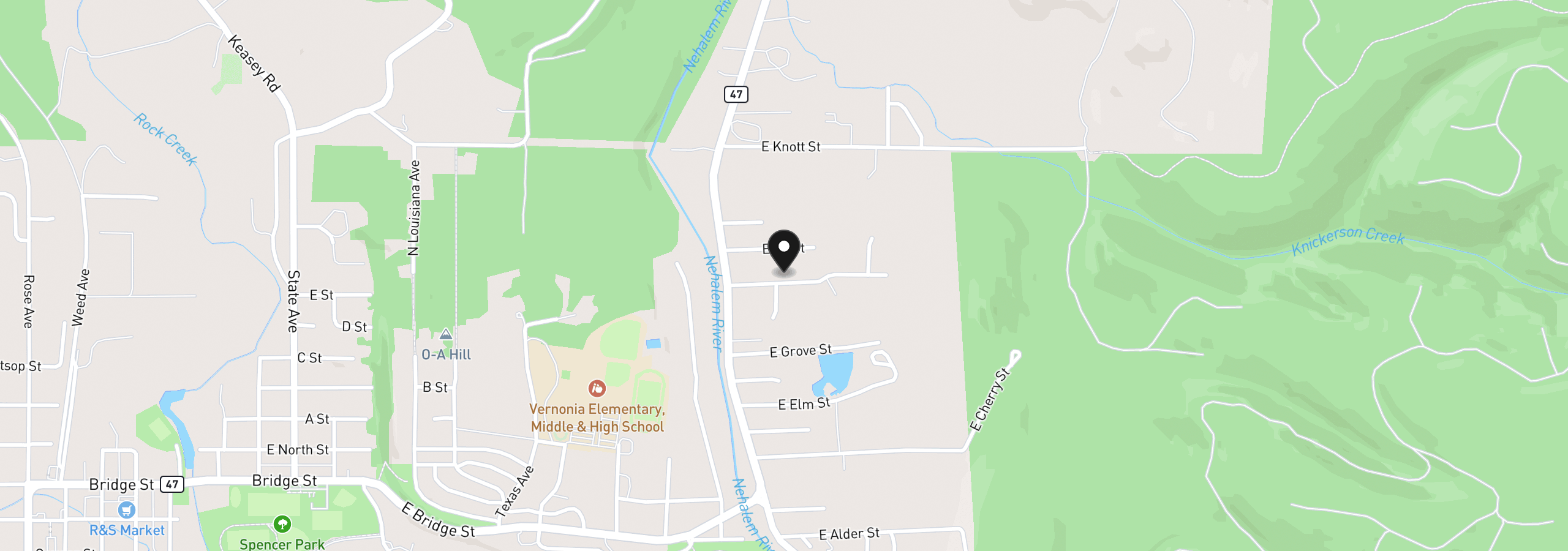 Map showing the location of 1218 Heather Ln, Vernonia, OR 97064