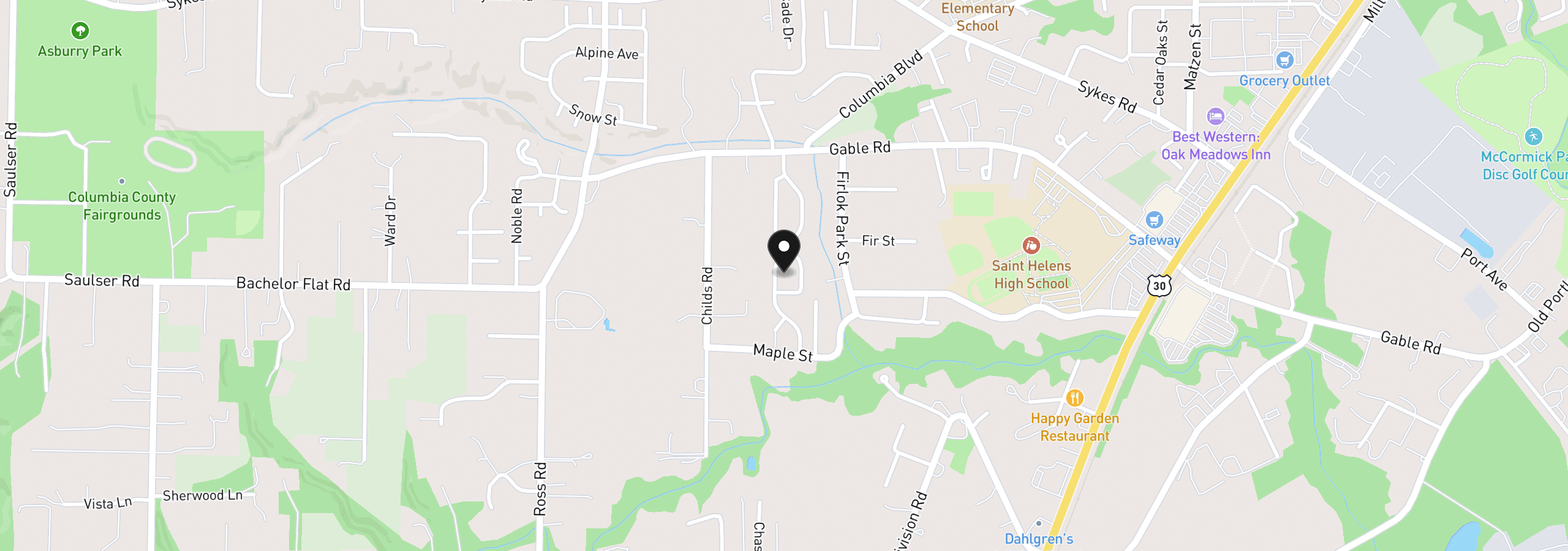 Map showing the location of 58788 Parkwood Dr, St. Helens, OR 97051