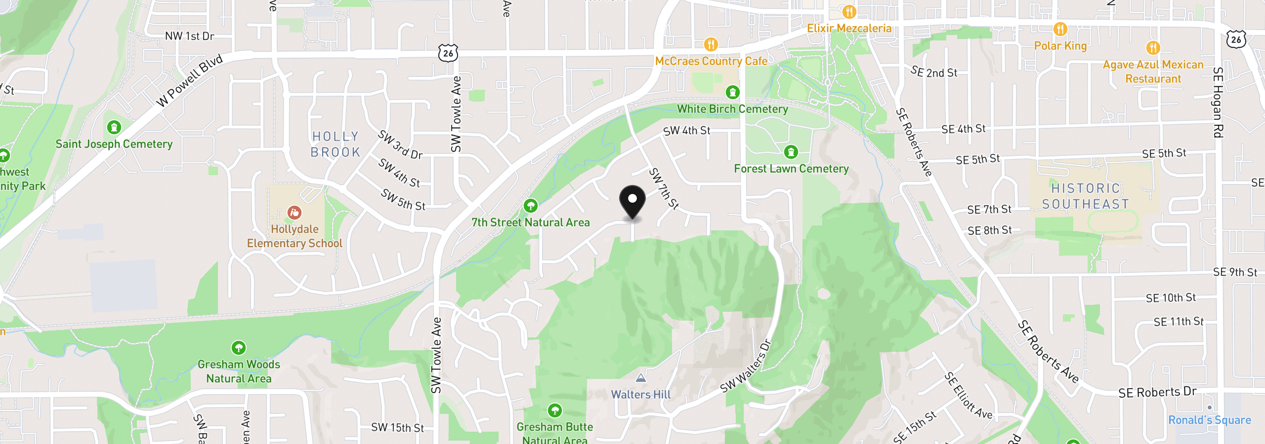 Map showing the location of SW Sleret Ave, Gresham, OR 97080