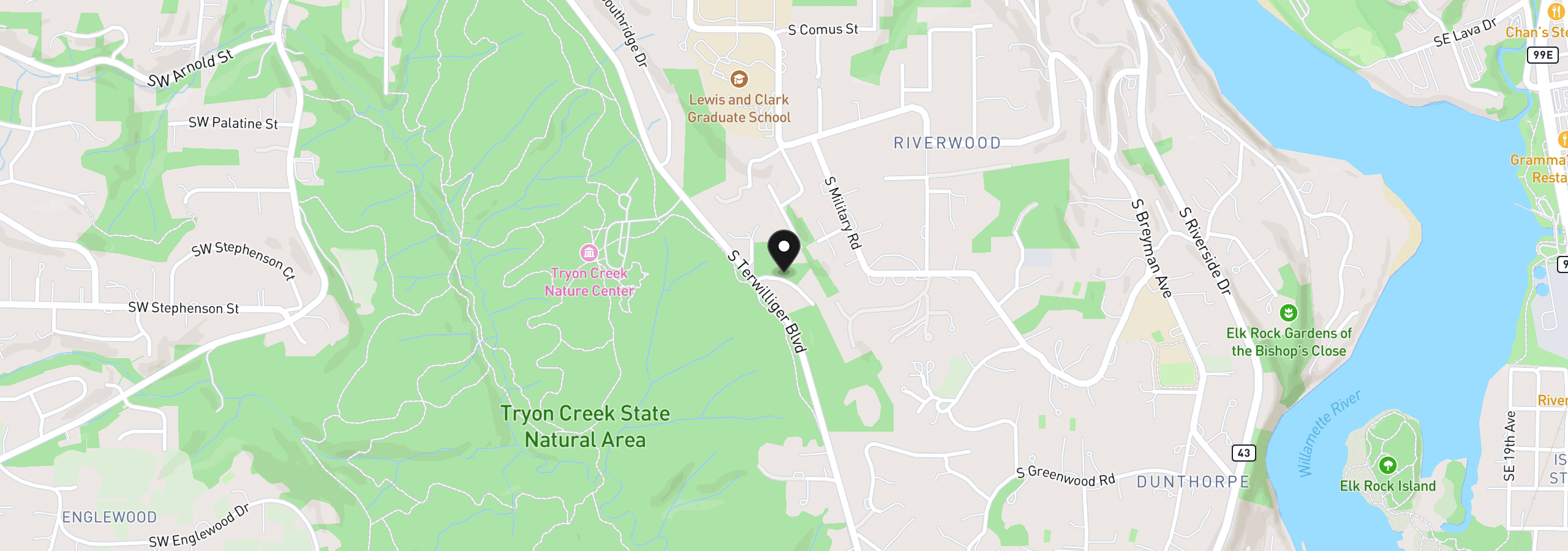 Map showing the location of S Powers Ct, Portland, OR 97219