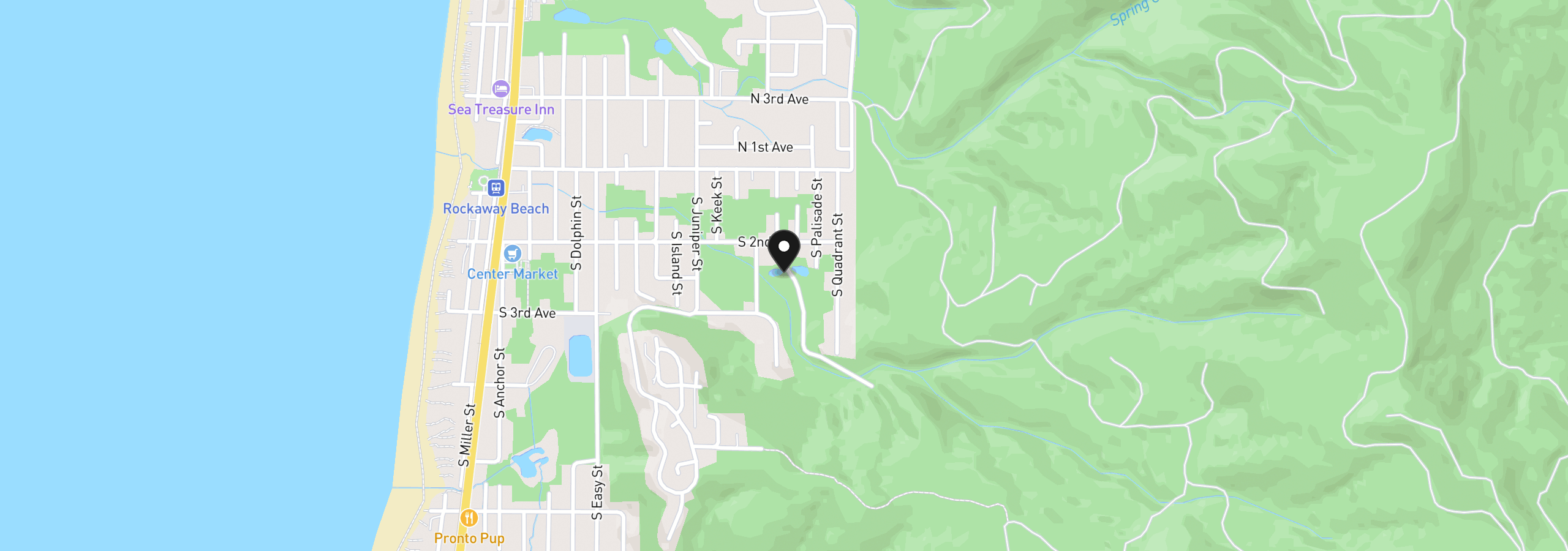 Map showing the location of 233 Rock Creek Dr, Rockaway Beach, OR 97136