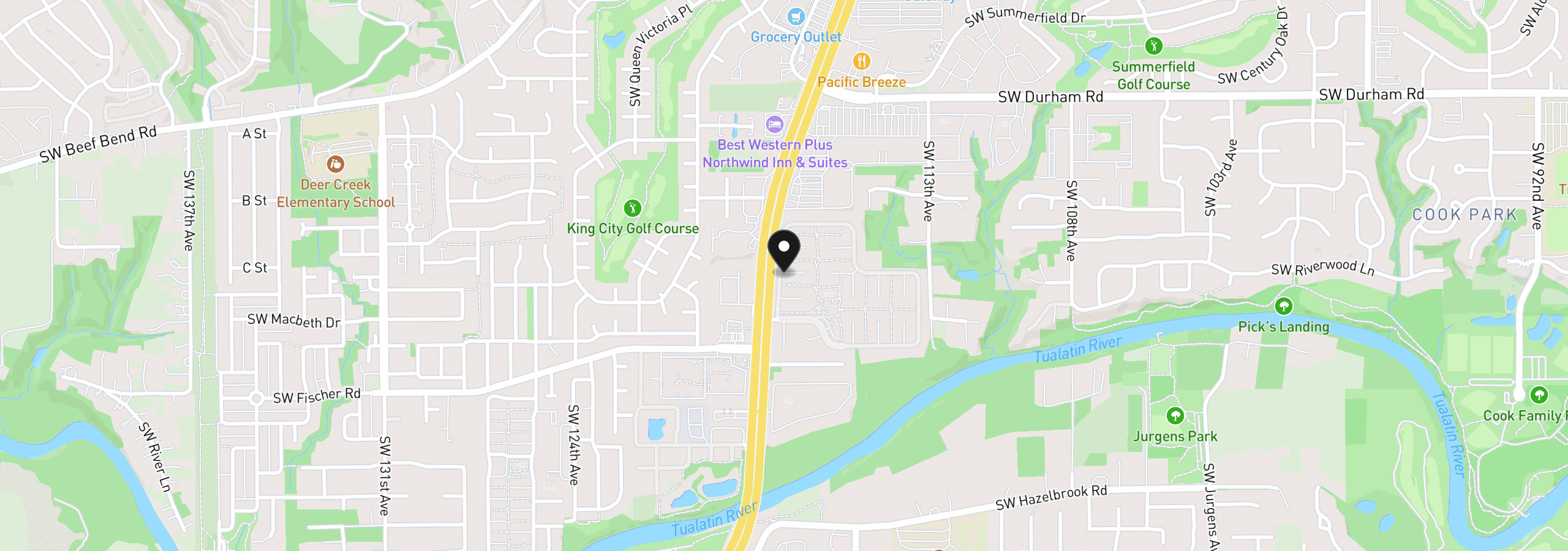 Map showing the location of 11728 SW Royal Villa Dr, Tigard, OR 97224