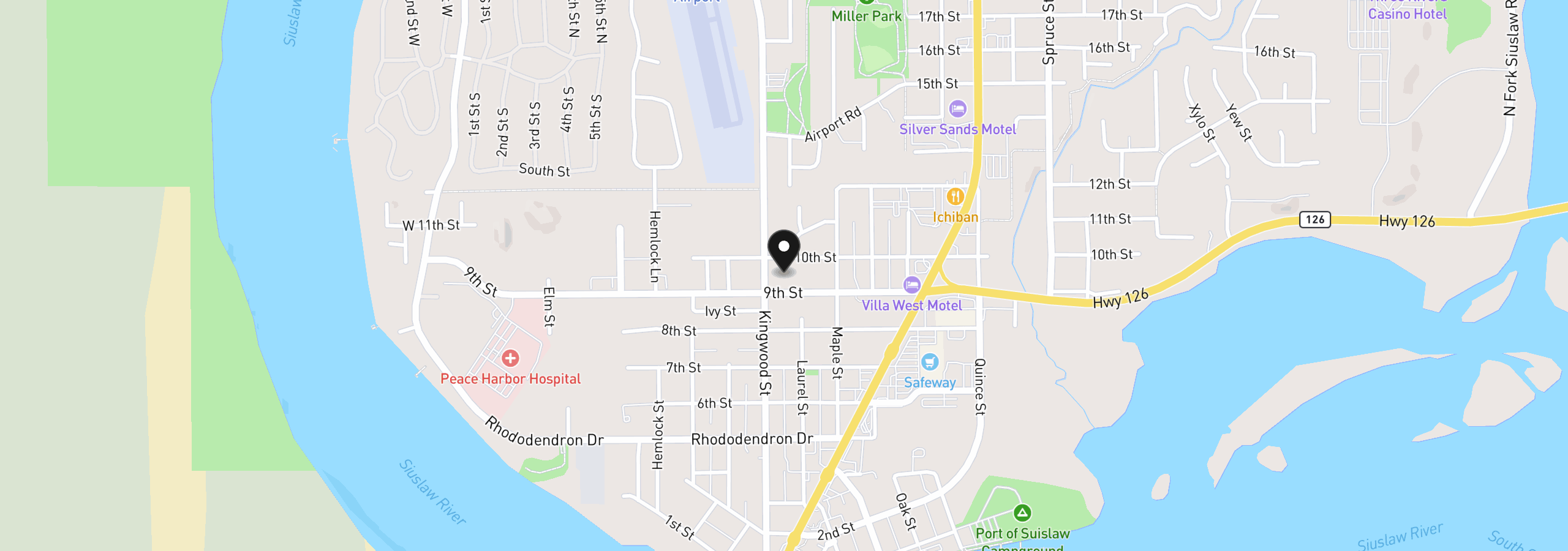 Map showing the location of 1260 10th St 6, Florence, OR 97439