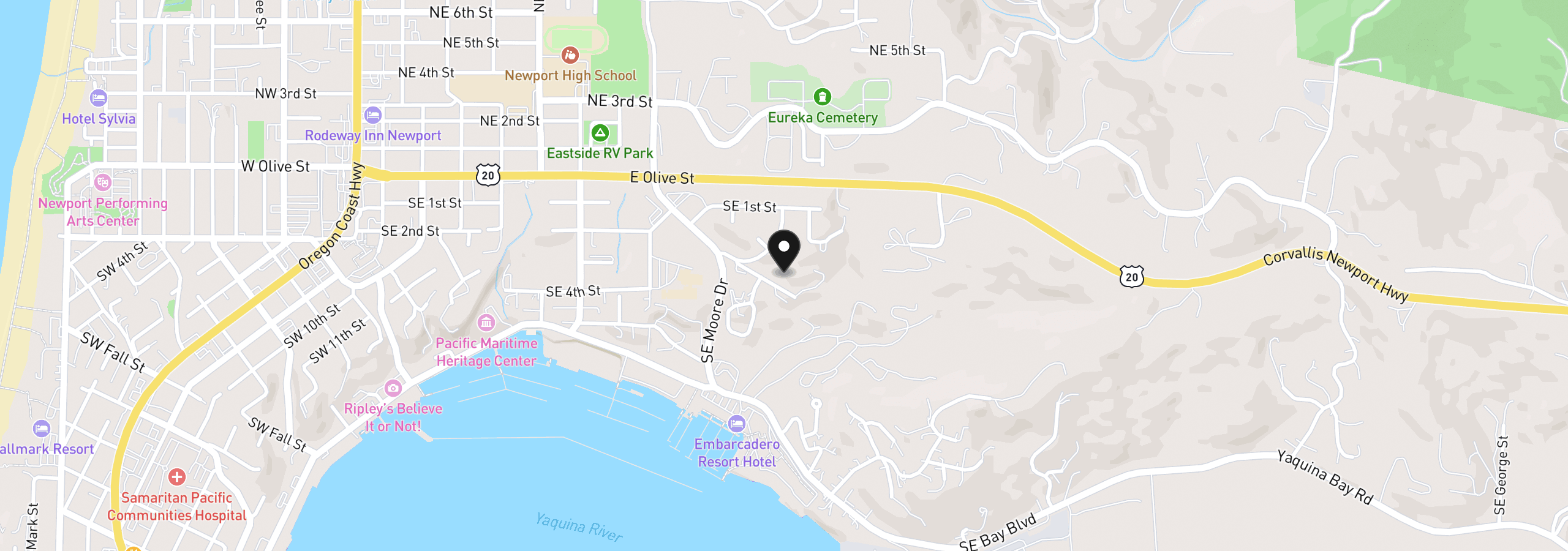 Map showing the location of 1075 SE Spruce Way, Newport, OR 97365
