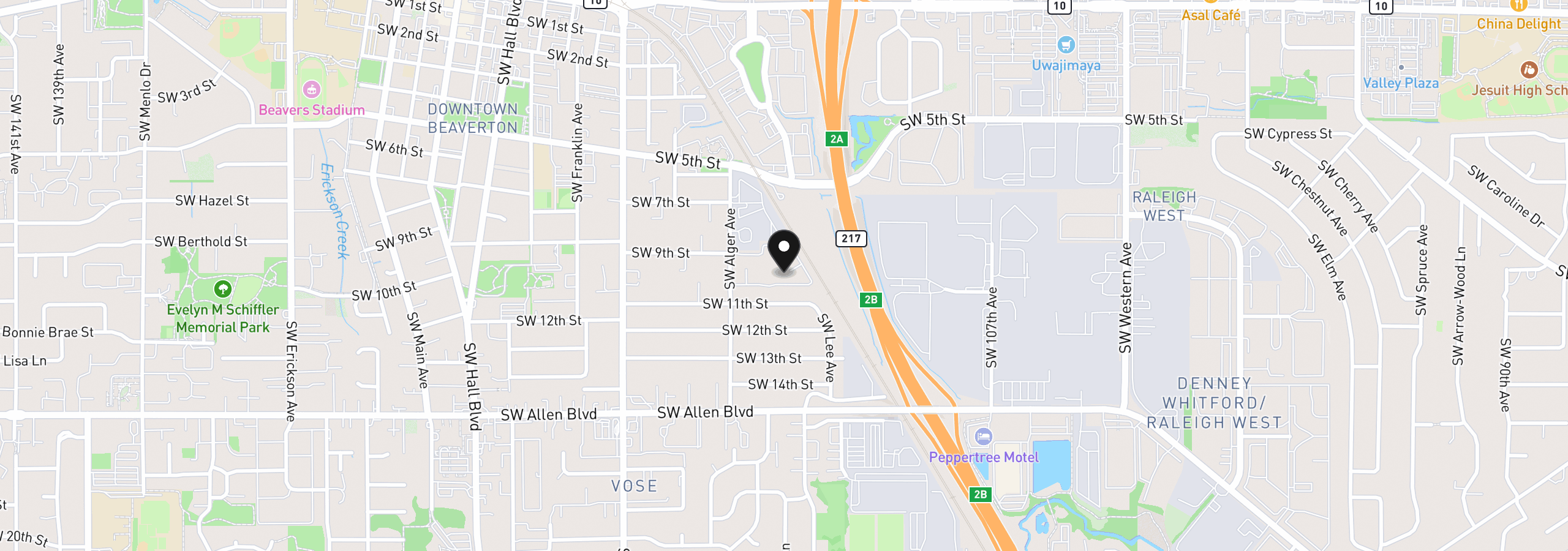Map showing the location of 5482 SW Alger Ave F-19, Beaverton, OR 97005