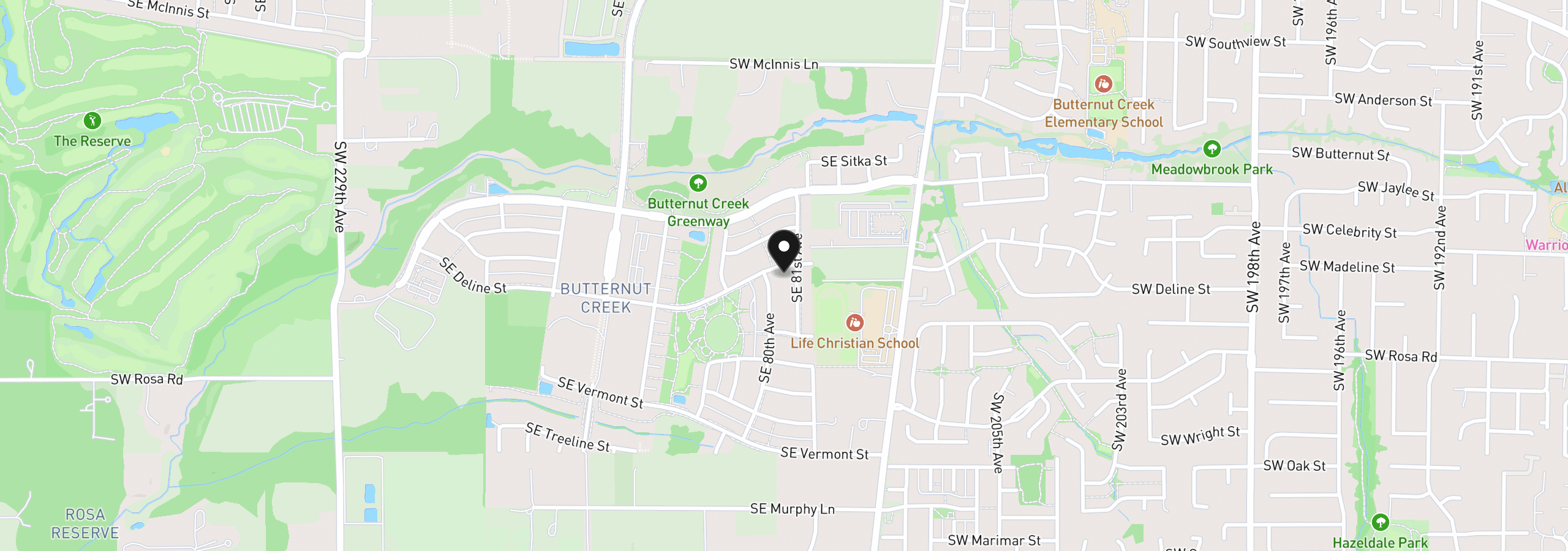 Map showing the location of 8068 SE Deline St, Hillsboro, OR 97123