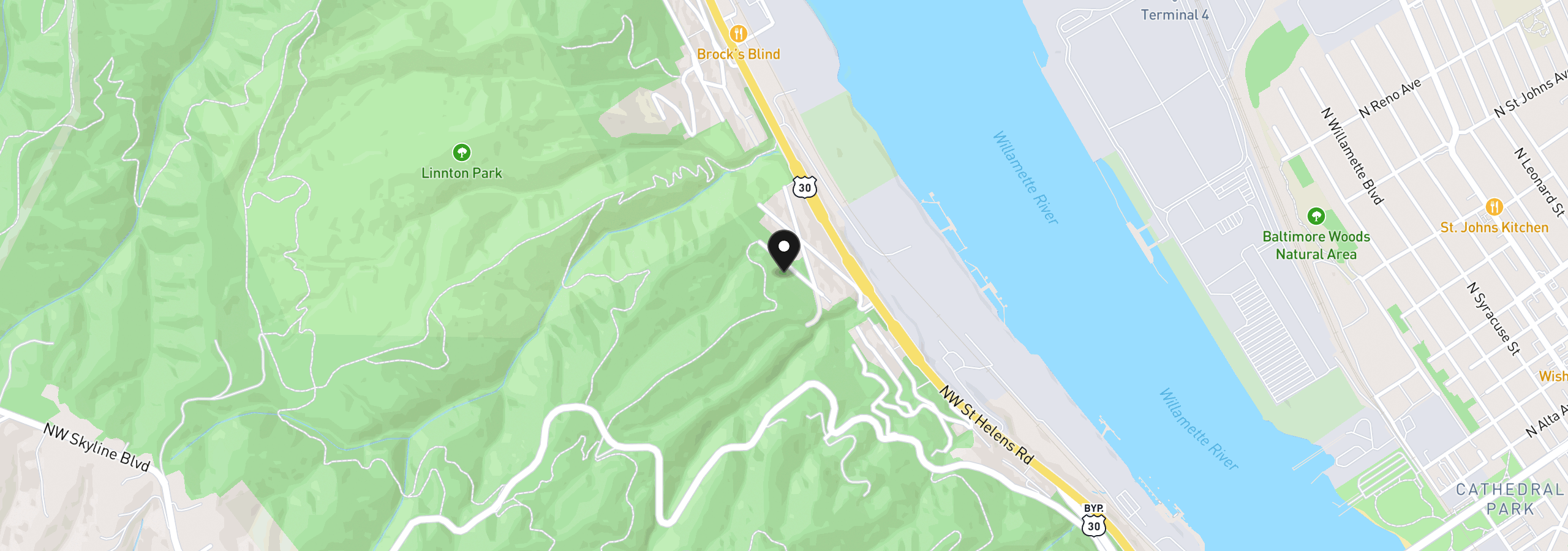 Map showing the location of 9943 NW Mackay Ave, Portland, OR 97231