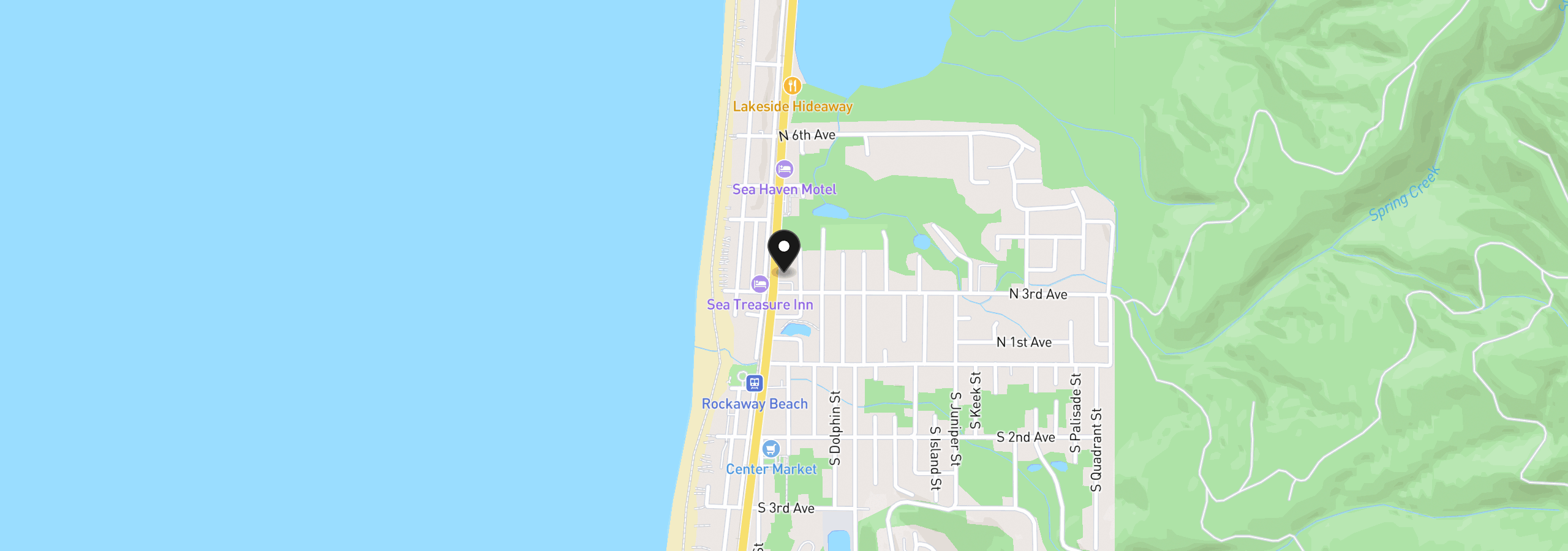 Map showing the location of 316 N Highway 101, Rockaway Beach, OR 97136