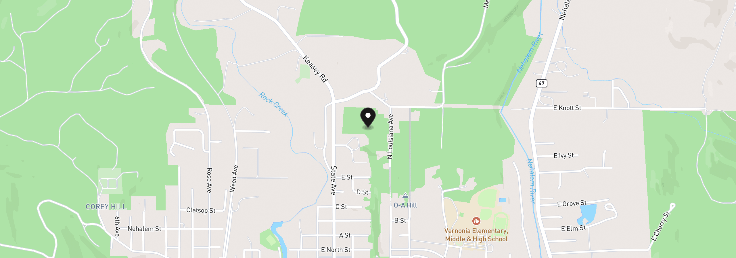 Map showing the location of H St, Vernonia, OR 97064