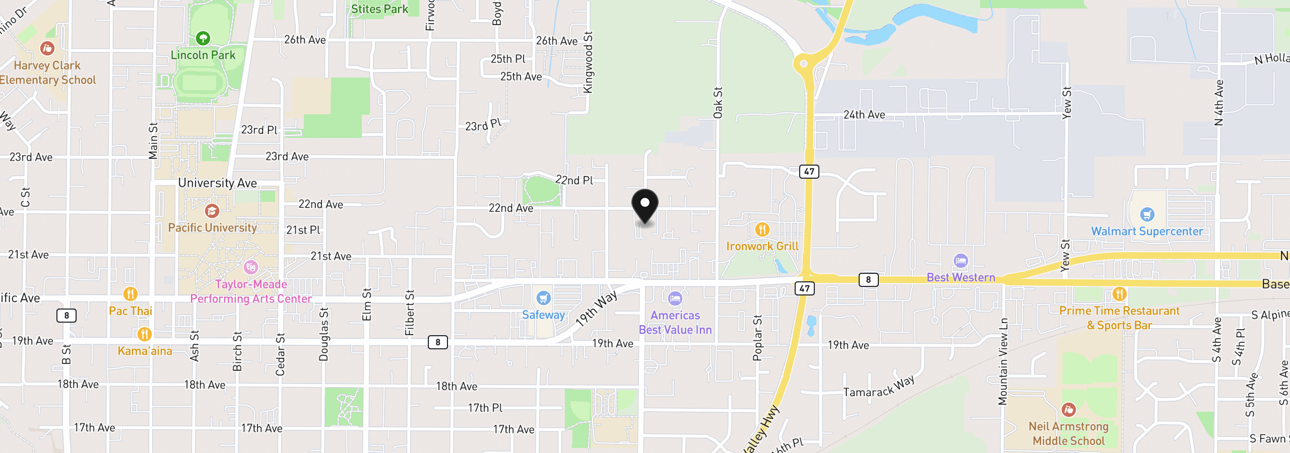 Map showing the location of 3142 22nd Ave, Forest Grove, OR 97116
