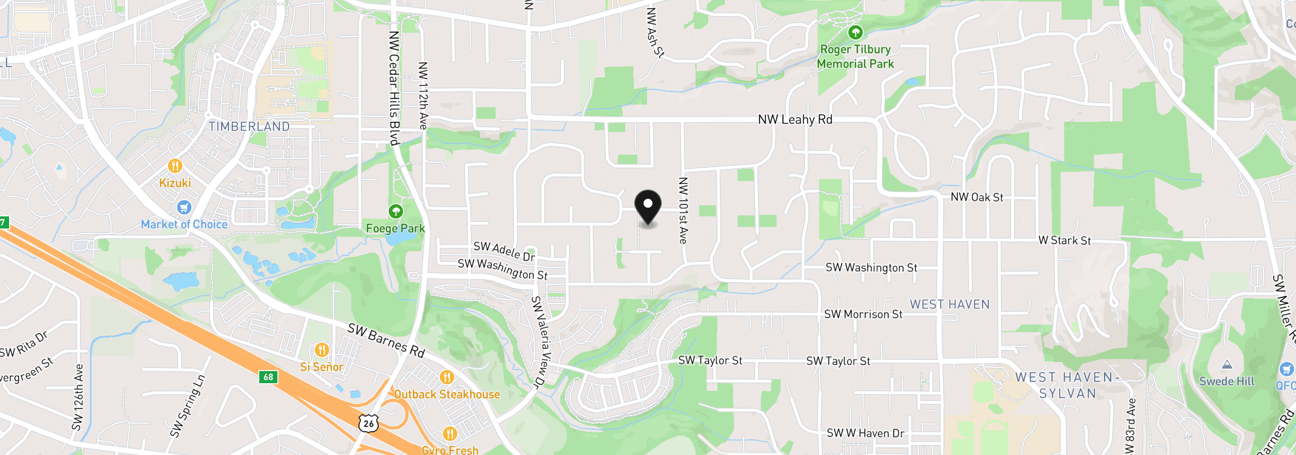 Map showing the location of 10216 NW Lee St, Portland, OR 97229