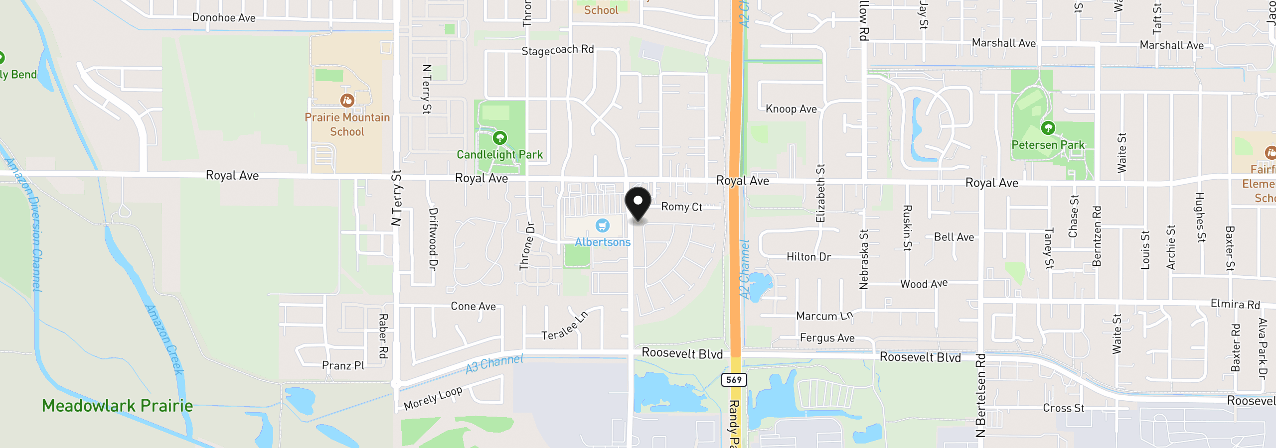 Map showing the location of 555 N Danebo Ave 130, Eugene, OR 97402