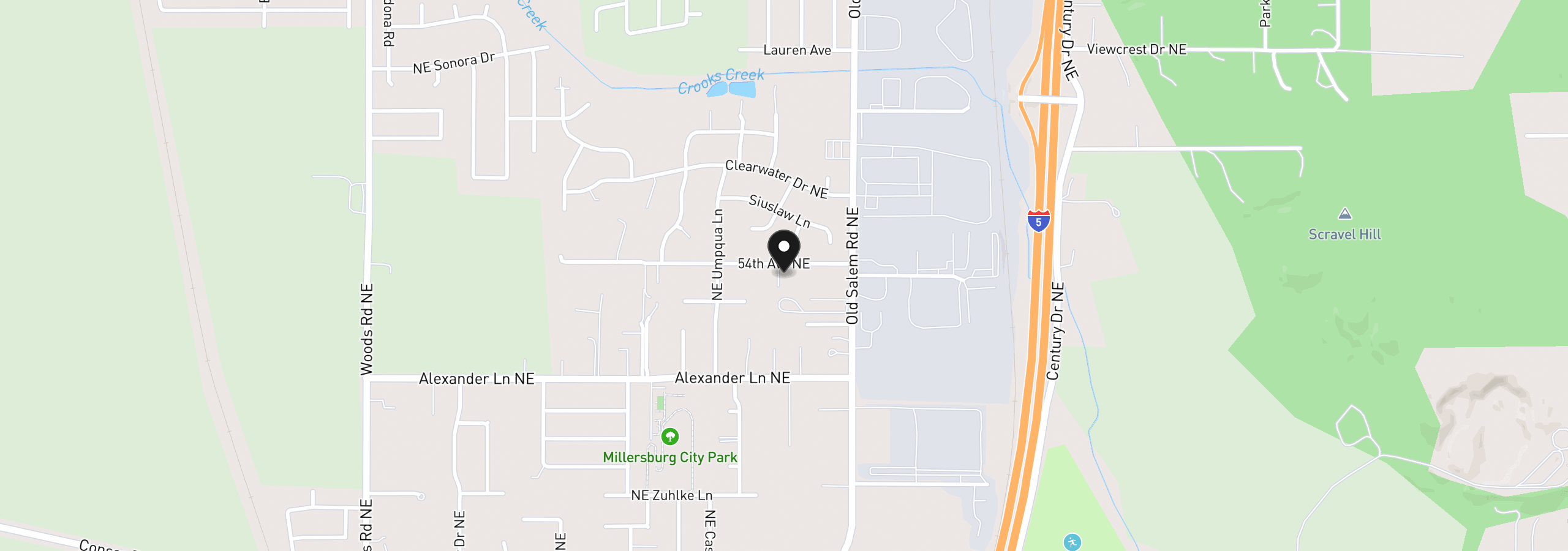 Map showing the location of 3324 NE 54th Ave, Albany, OR 97321