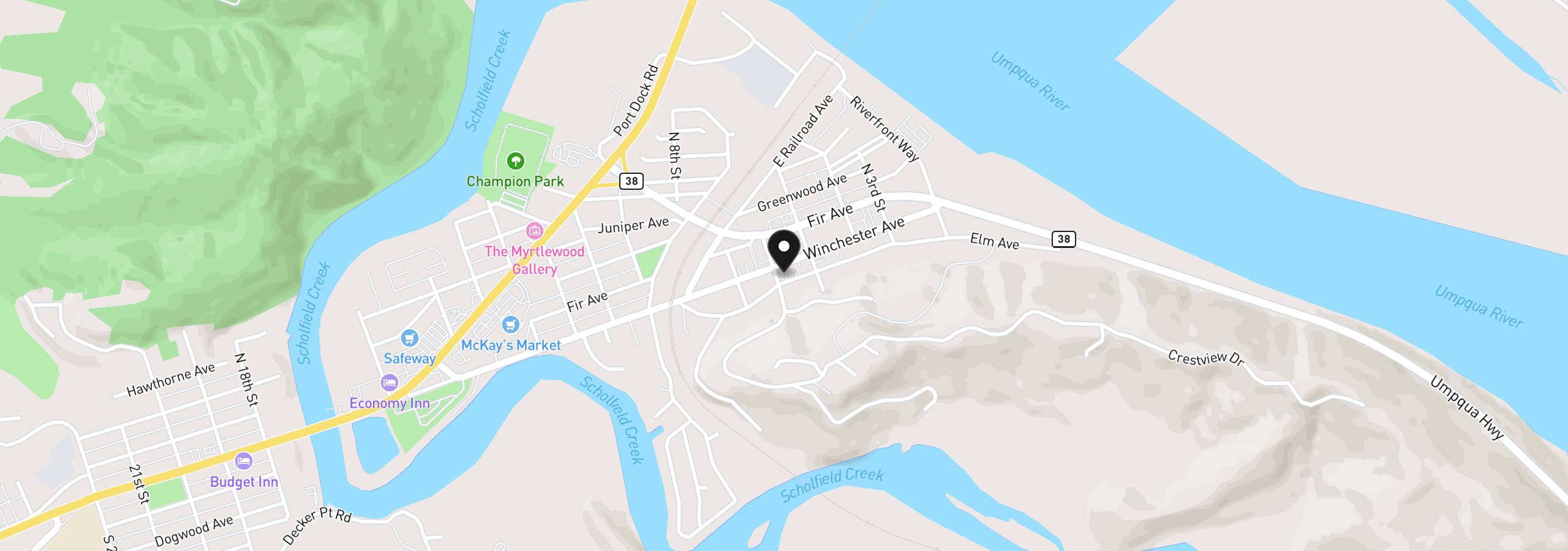 Map showing the location of 175 S 6th St, Reedsport, OR 97467