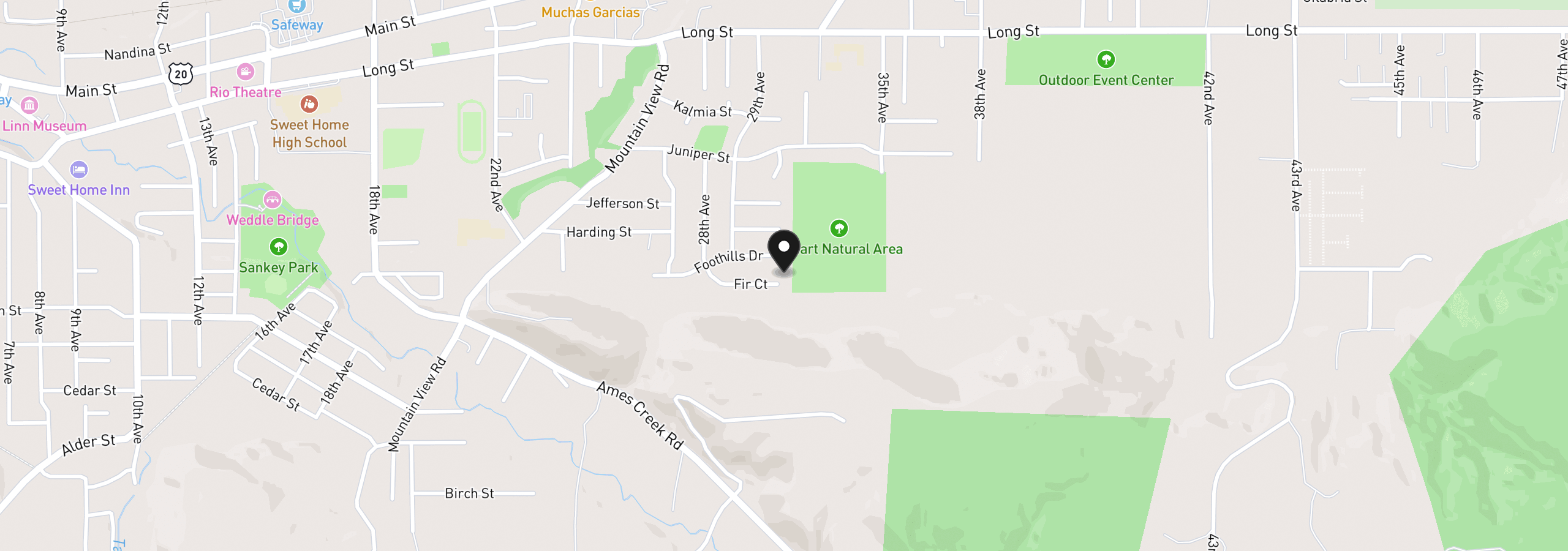 Map showing the location of 2886 Fir Ct, Sweet Home, OR 97386