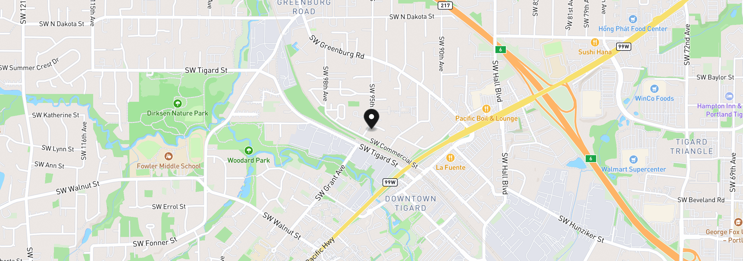 Map showing the location of 12020 SW 95th Ave, Tigard, OR 97223