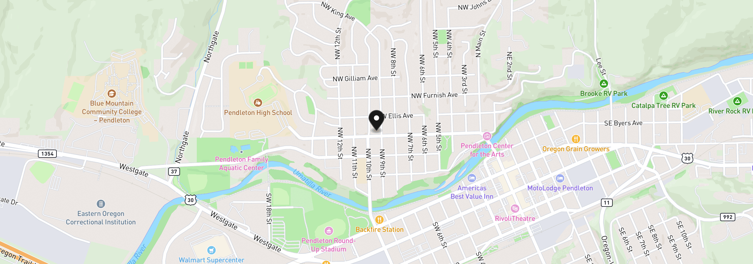 Map showing the location of 301 NW 9th St, Pendleton, OR 97801