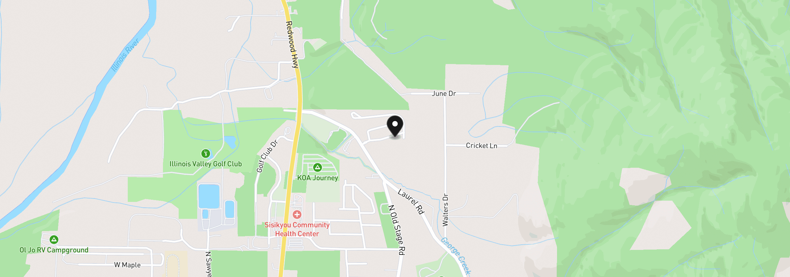 Map showing the location of 235 Cedar Brook Ln, Cave Junction, OR 97523