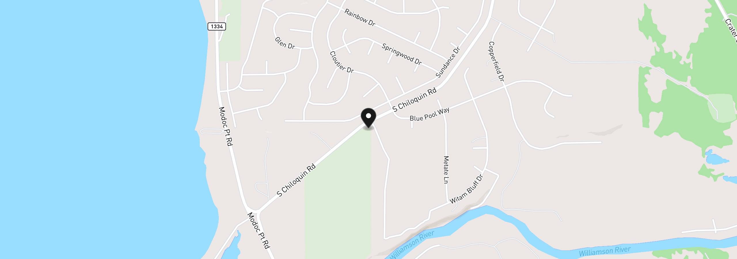 Map showing the location of S. Chiloquin Road 100, Chiloquin, OR 97624