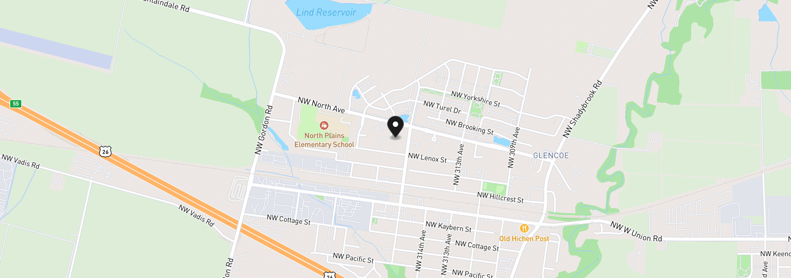 Map showing the location of 11190 NW 317th Pl, North Plains, OR 97133
