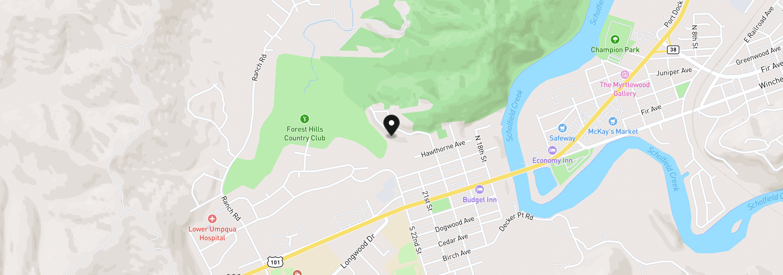 Map showing the location of 800 Masters Ct, Reedsport, OR 97467