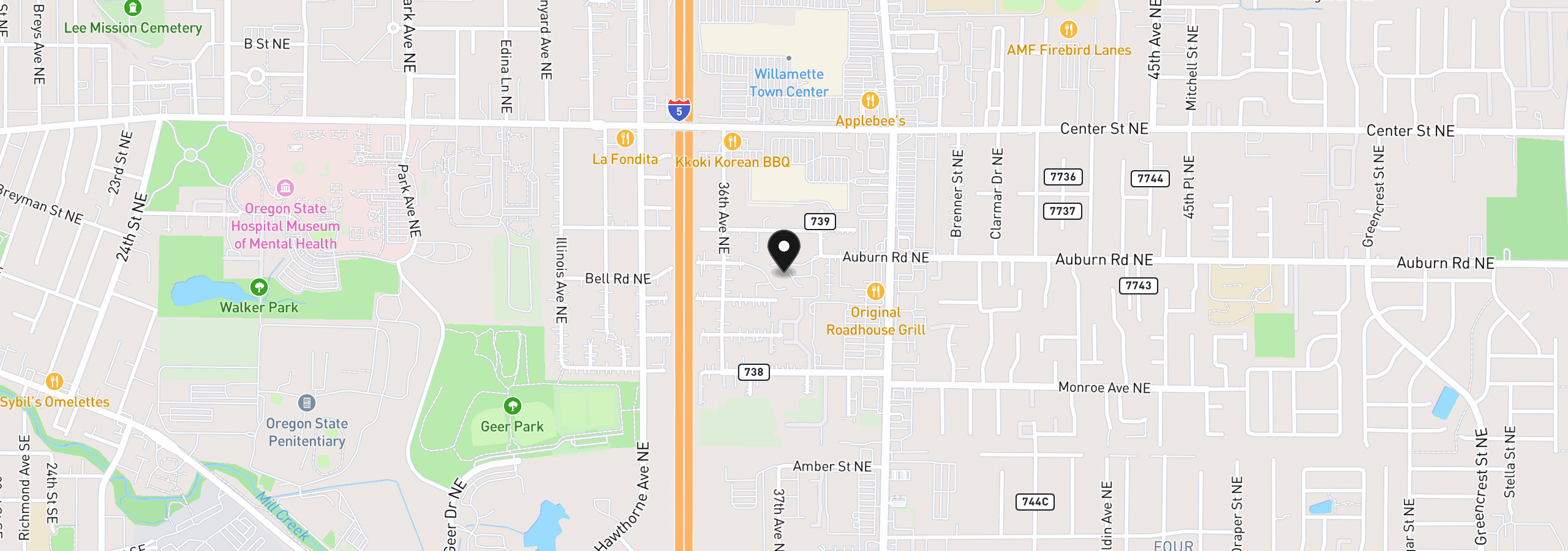 Map showing the location of 3776 NE Auburn Rd, Salem, OR 97301