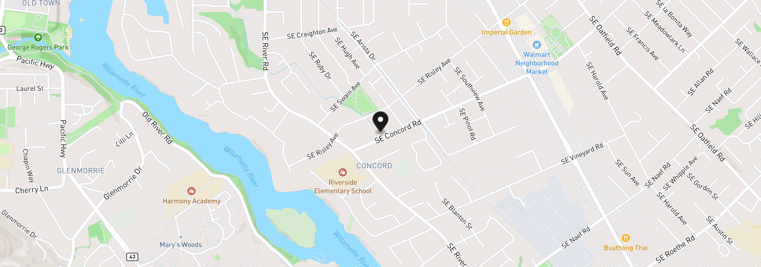 Map showing the location of 2631 SE Concord Rd, Milwaukie, OR 97267