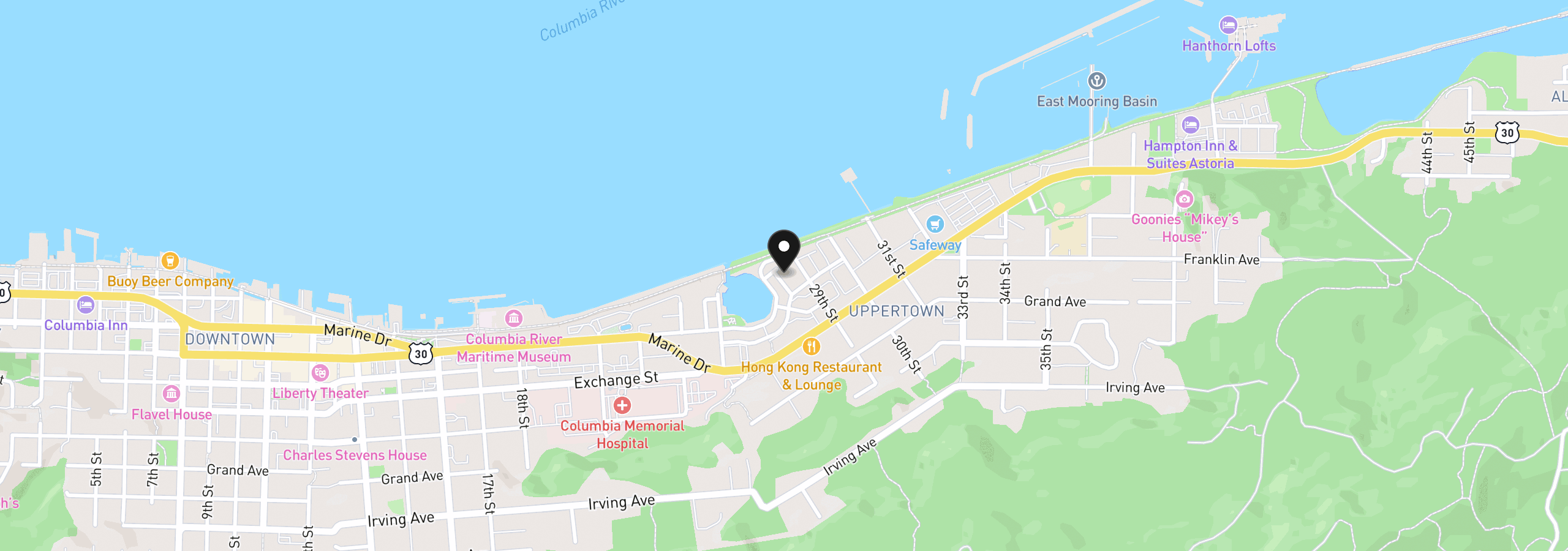 Map showing the location of 250 Round House Rd, Astoria, OR 97103