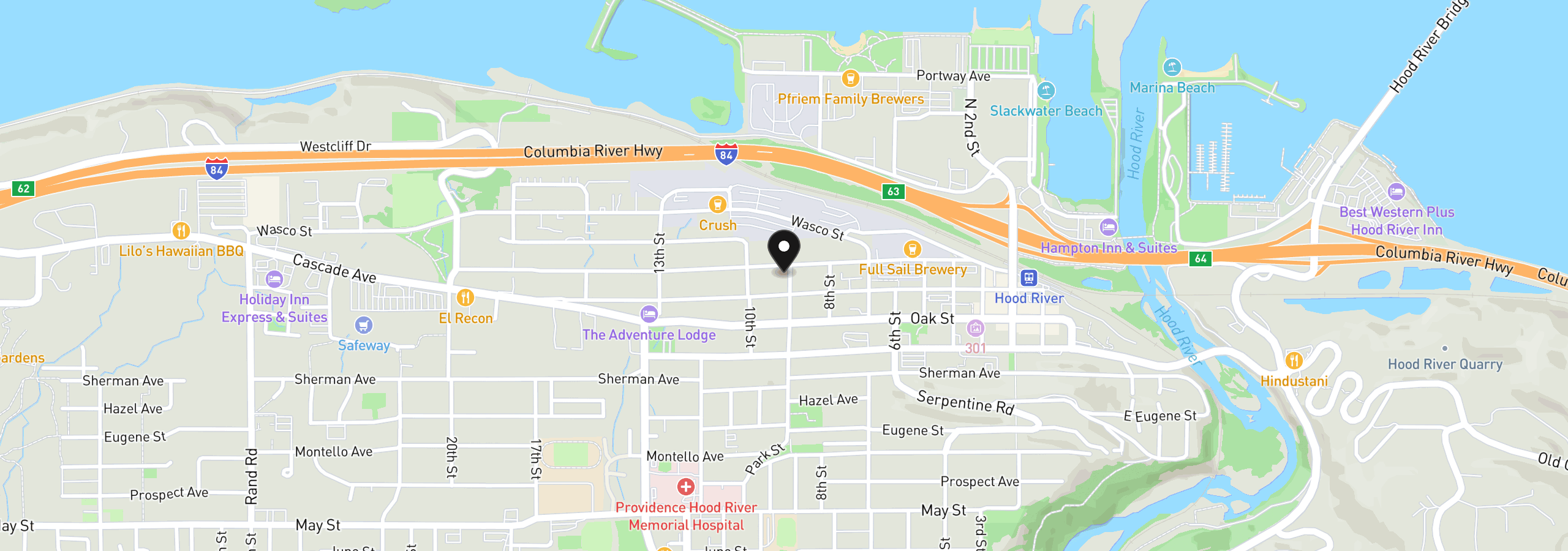 Map showing the location of 905 Columbia St, Hood River, OR 97031