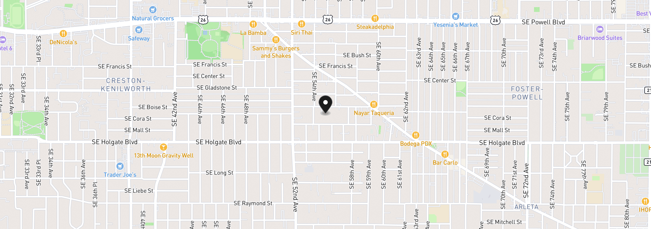 Map showing the location of 5488 SE Boise St, Portland, OR 97206
