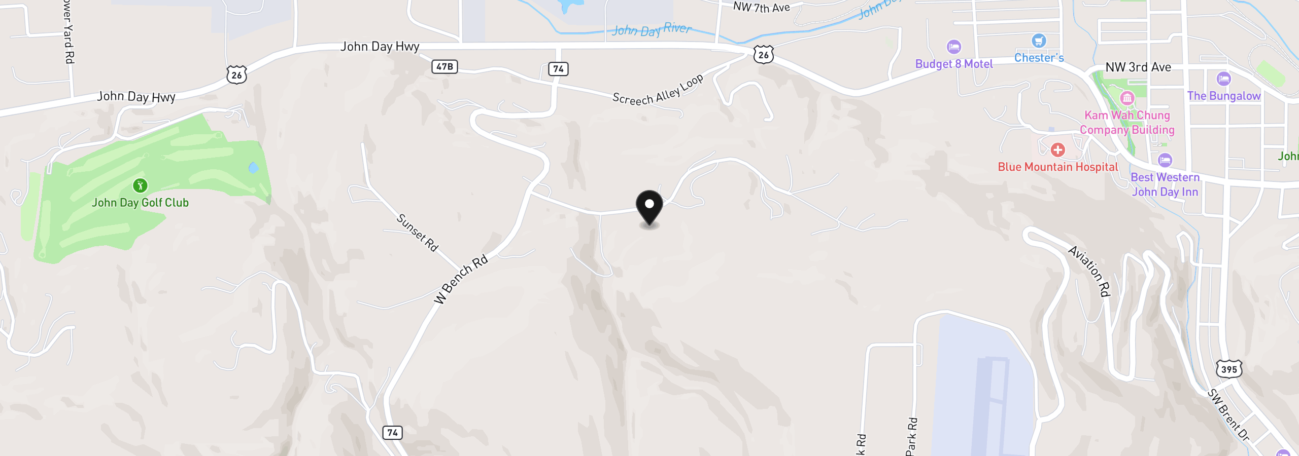 Map showing the location of County Rd 74b, John Day, OR 97845