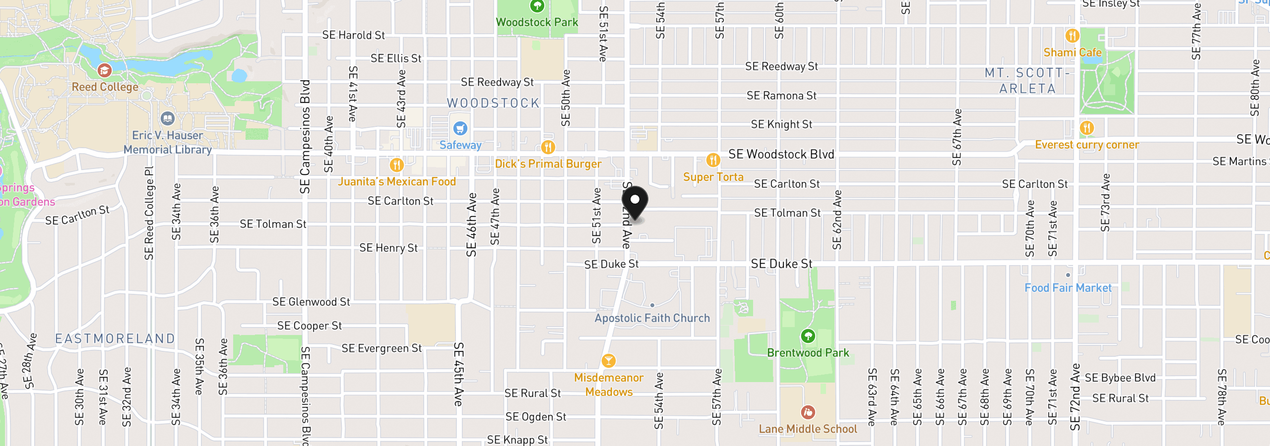 Map showing the location of 6320 SE 52nd Ave, Portland, OR 97206