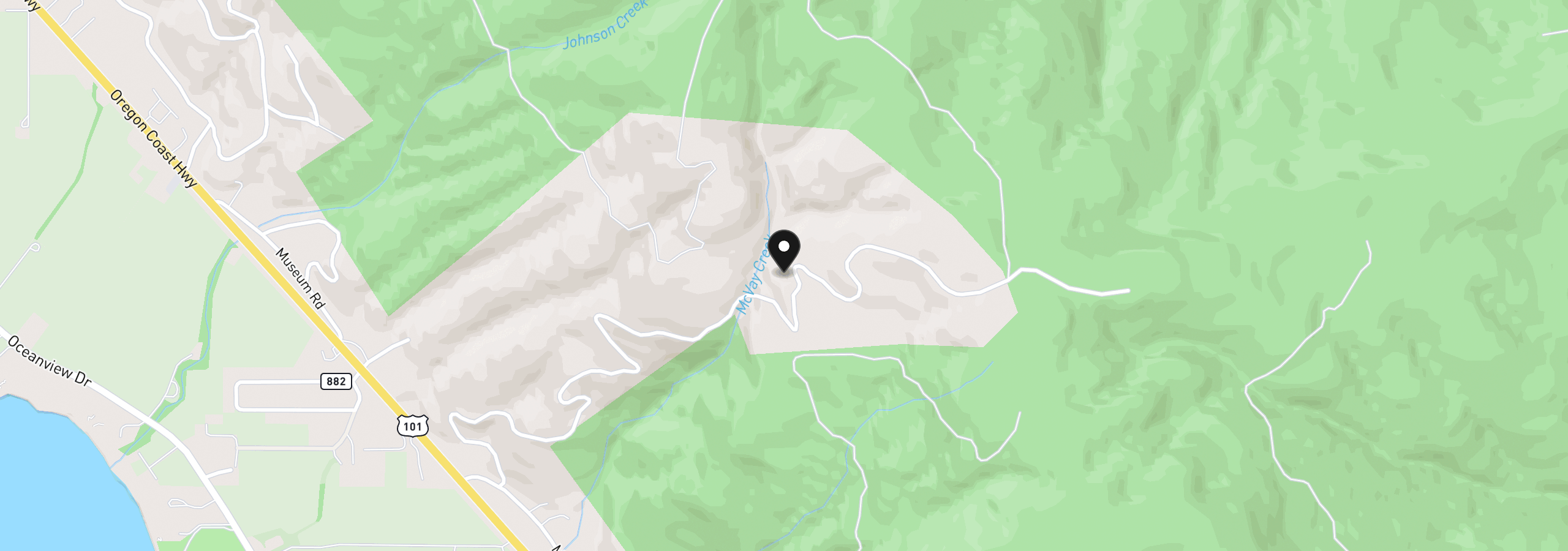 Map showing the location of 99075 McVay Creek Rd, Brookings, OR 97415