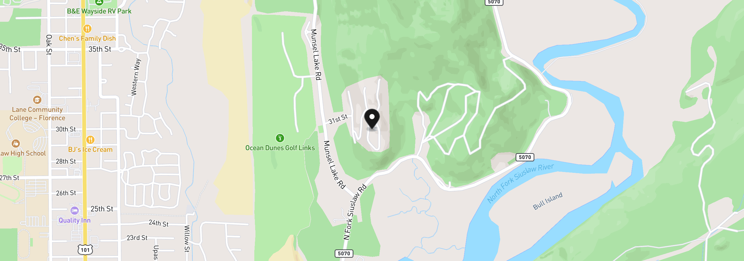 Map showing the location of Ocean View Dr, Florence, OR 97439
