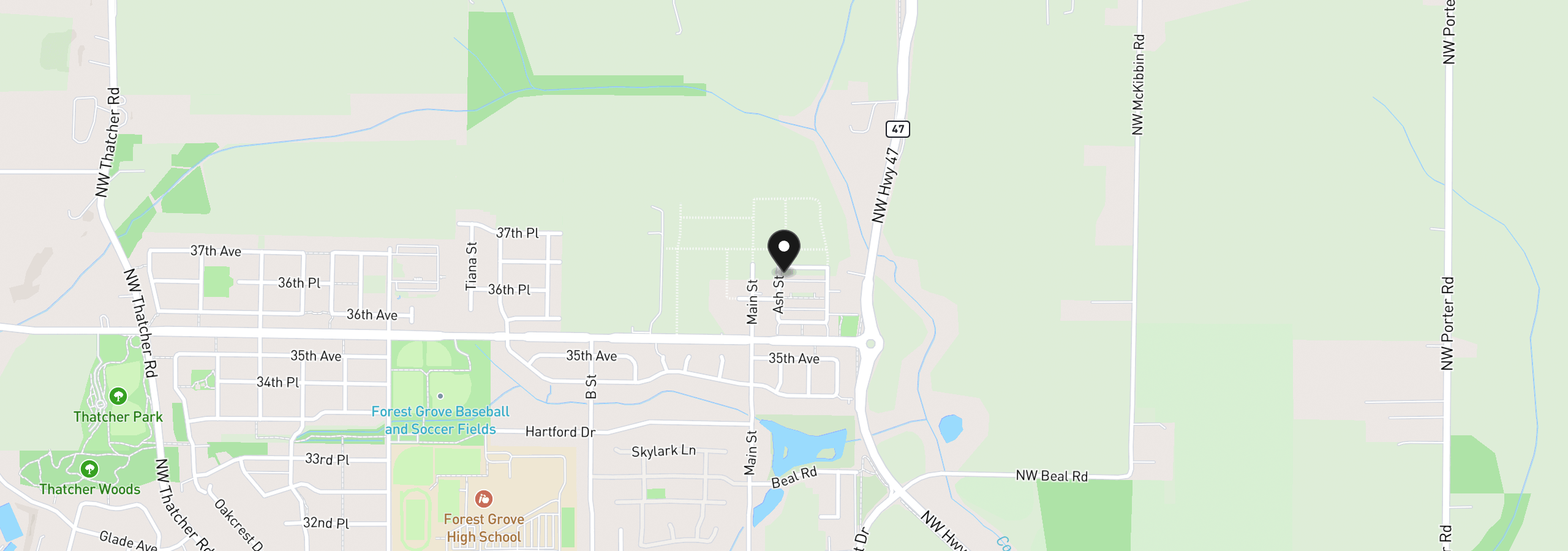 Map showing the location of 2088 37th Ave Lot 110, Forest Grove, OR 97116