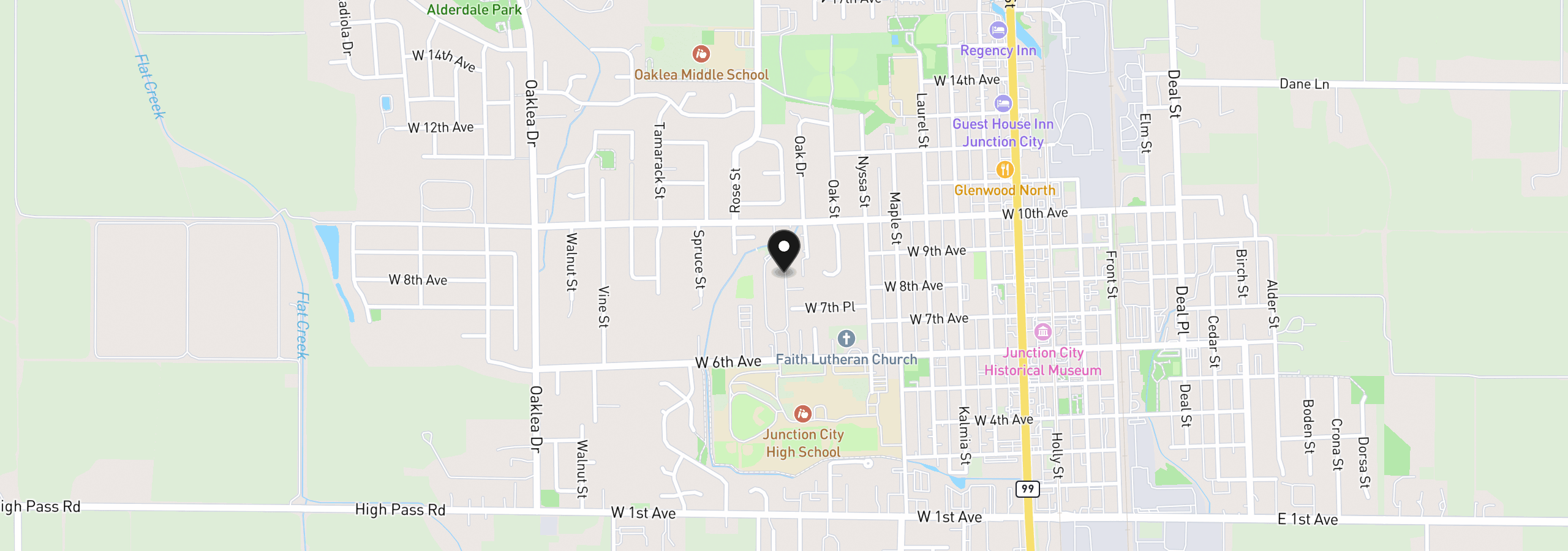 Map showing the location of 1225 W 10th Ave 20, Junction City, OR 97448