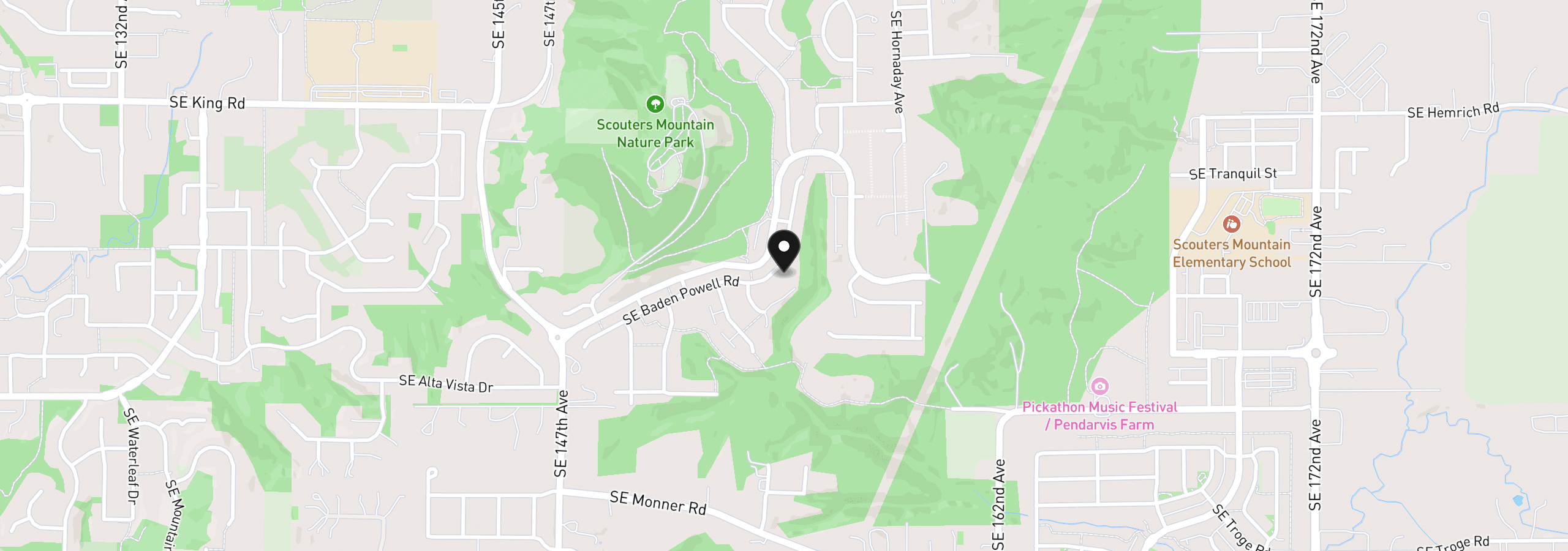 Map showing the location of 15414 SE Baden Powell Rd, Happy Valley, OR 97086
