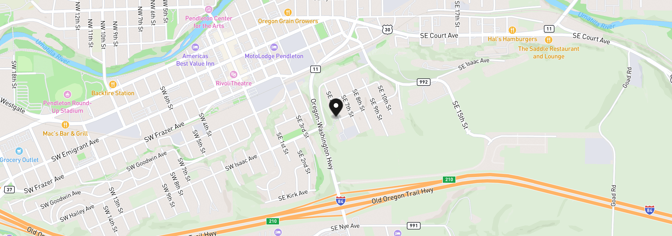 Map showing the location of 725 SE 6th St, Pendleton, OR 97801