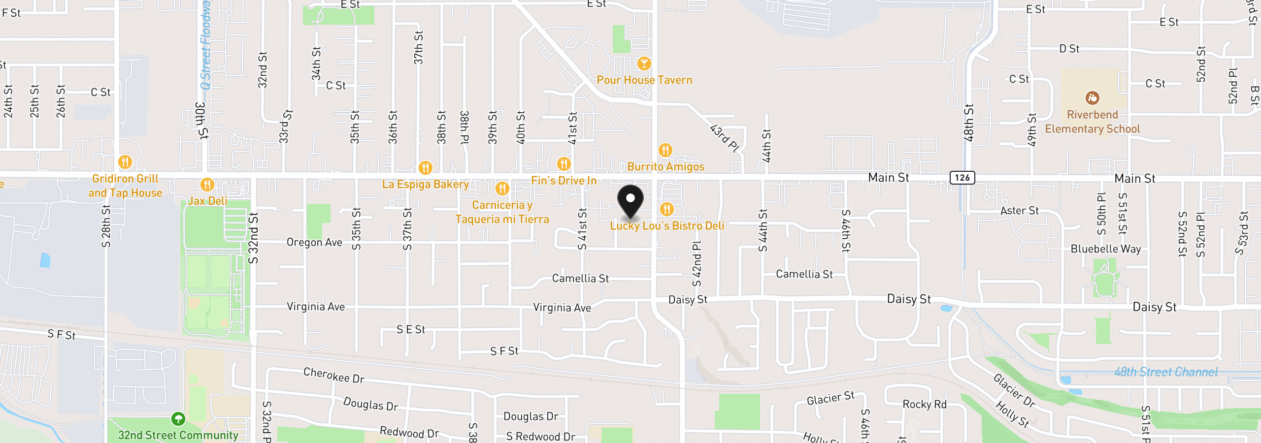 Map showing the location of S 41st Pl 2, Springfield, OR 97478