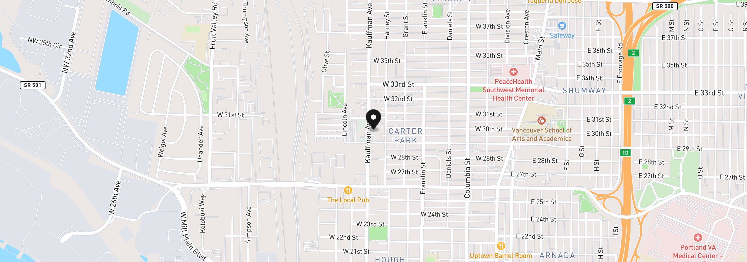 Map showing the location of 2915 Kauffman Ave, Vancouver, Wa 98660