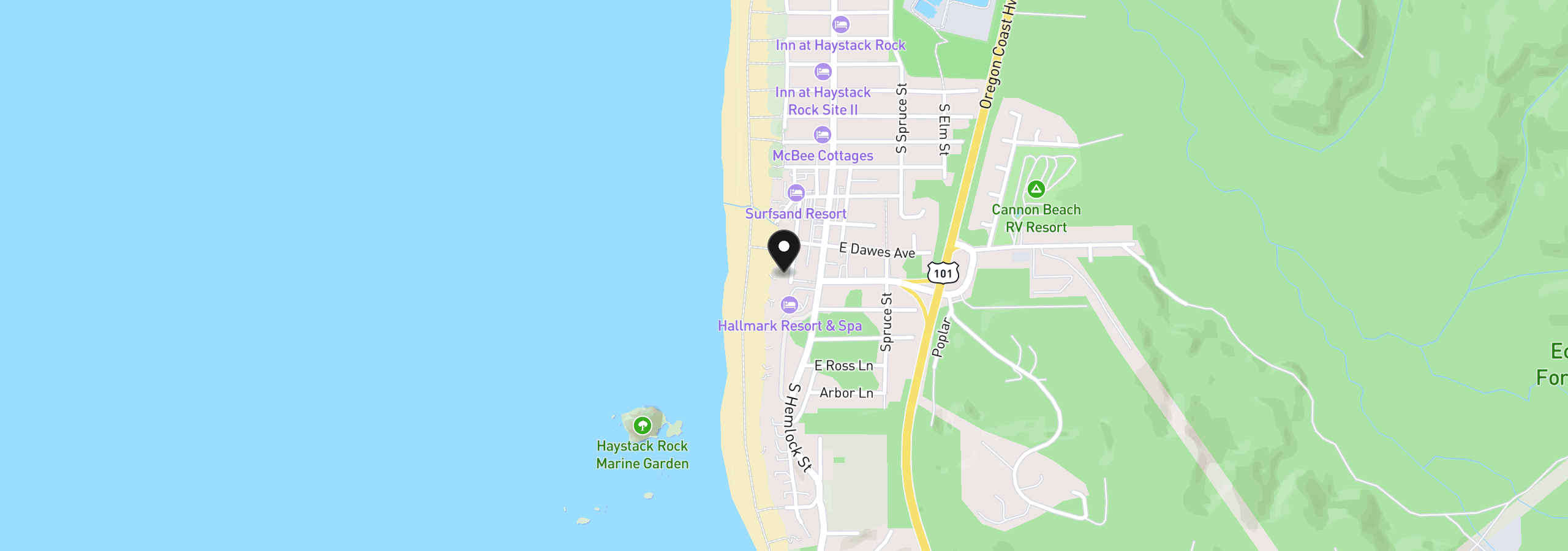 Map showing the location of 1380 Pacific St, Cannon Beach, OR 97110