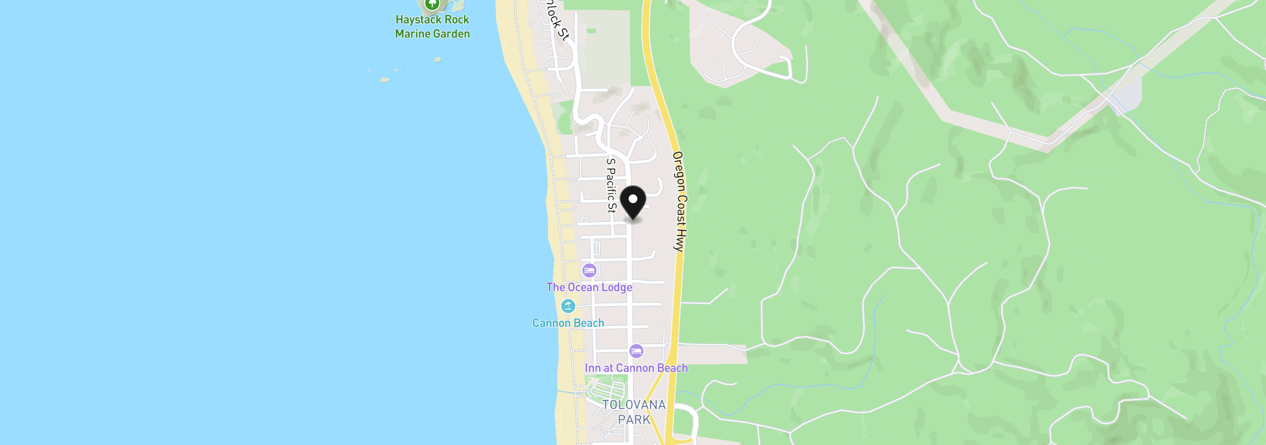 Map showing the location of 2601 S Hemlock St, Cannon Beach, OR 97110